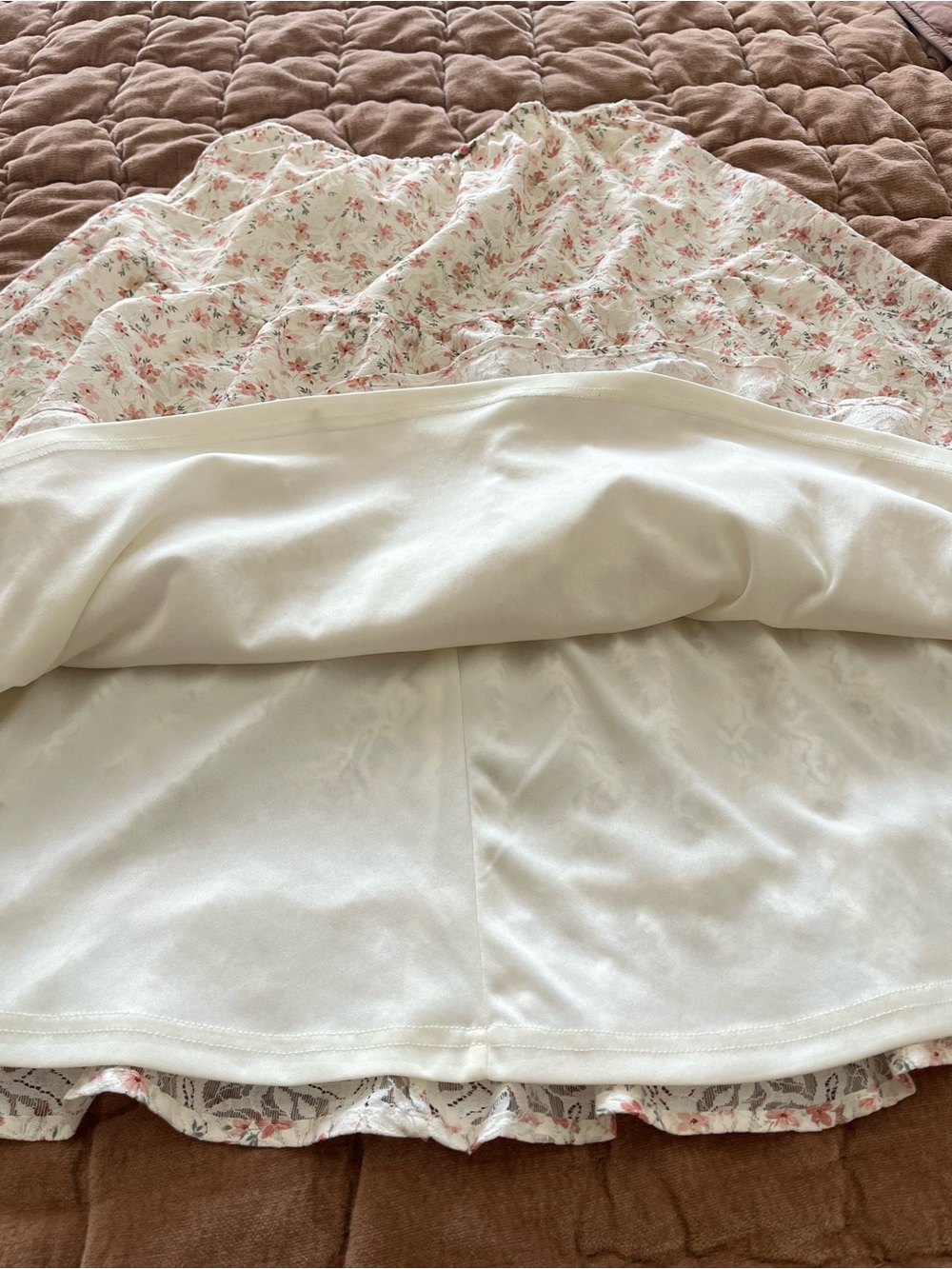 Lush Cream Midi Skirt with Pink Floral Print - Picture 6 of 7